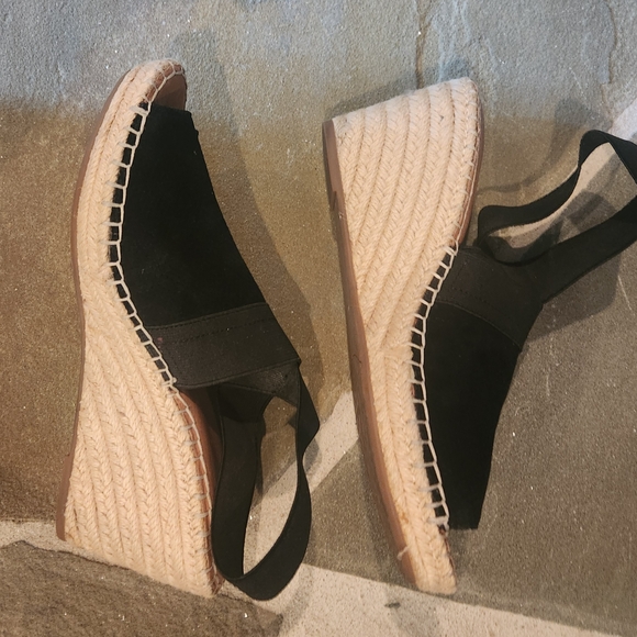 Gentle Souls Black Wedge Espadrilles with Elastic Slingback - Picture 5 of 10